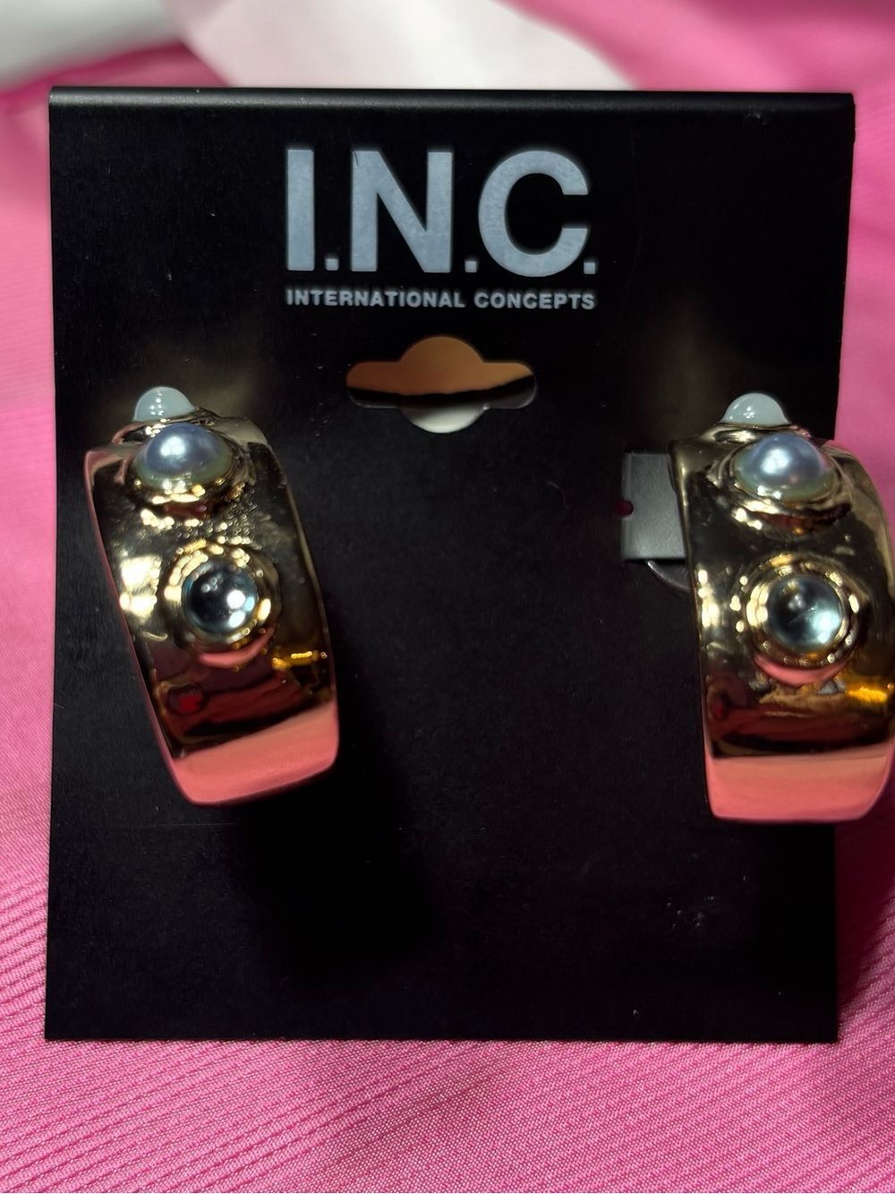 New I.N.C. Gold Hoop Earrings with Pearl Accents MSRP $30